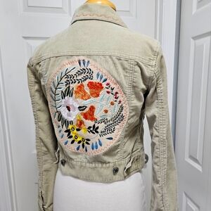 Embroidered Beige Women's Corderoy Jacket